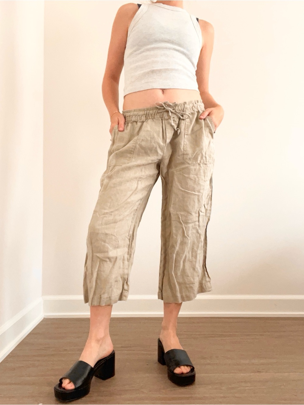 Merona Tan Linen Drawstring Waist Capri Pants